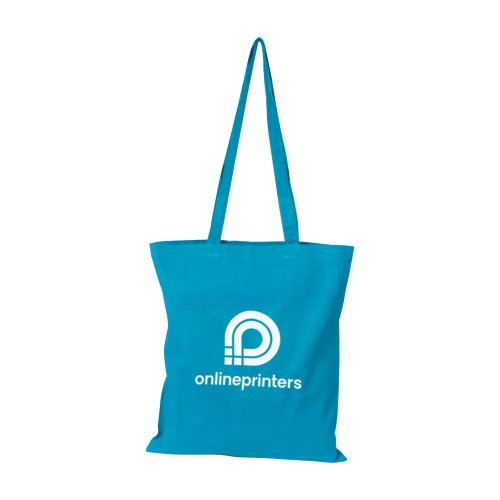 Sac turquoise en coton avec de longues anses.