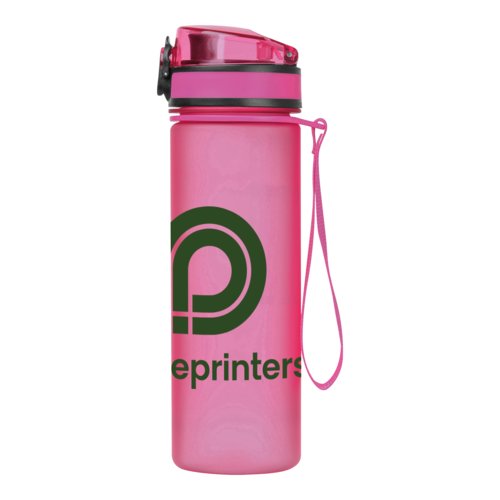 Bouteille d'eau rose en Tritan avec couvercle et dragonne.