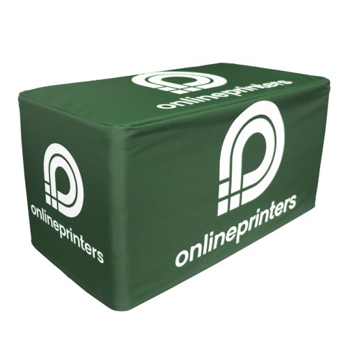 Cube d'assise vert en tissu pour deux personnes.