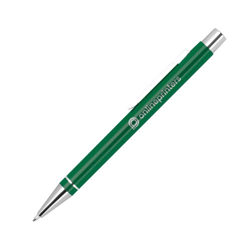 Stylo gel vert avec clip et mcanisme  bouton-poussoir.