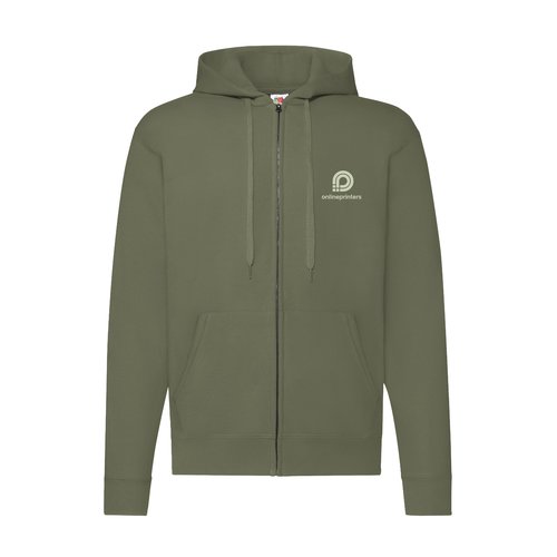 Veste  capuche verte en coton avec fermeture clair intgrale.