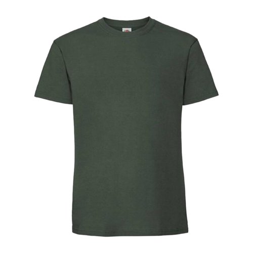 T-shirt en coton vert foncé avec manches courtes et encolure ronde.