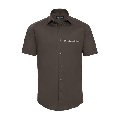 Chemise marron à manches courtes en mélange de coton avec patte de boutonnage.