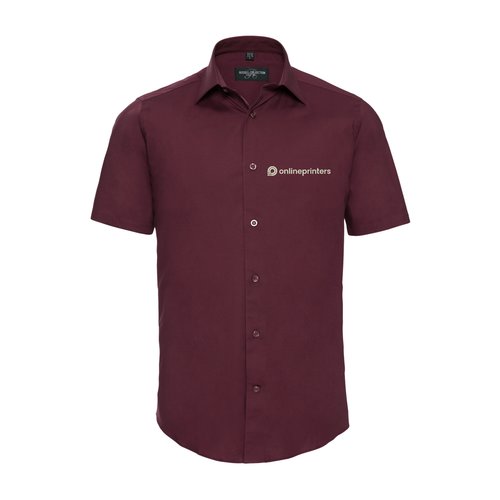 Chemise bordeaux à manches courtes en mélange de coton avec patte de boutonnage.