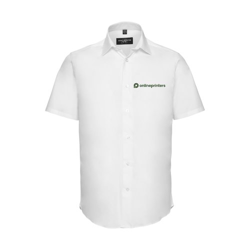 Chemise blanche à manches courtes en coton avec patte boutonnée pour hommes.