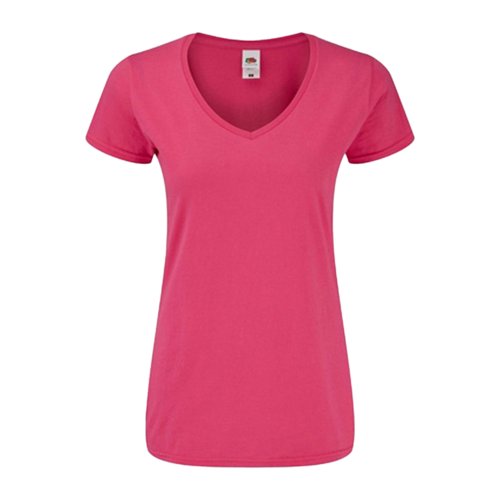 T-shirt en coton fuchsia à col en V pour femmes.