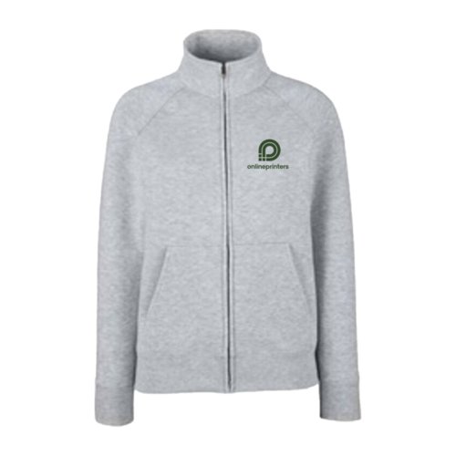 Veste de survtement grise en coton mlang avec fermeture clair intgrale et poches.