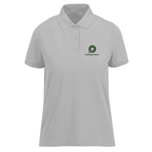 Polo gris pour femme en tissu respirant avec courte patte boutonne.