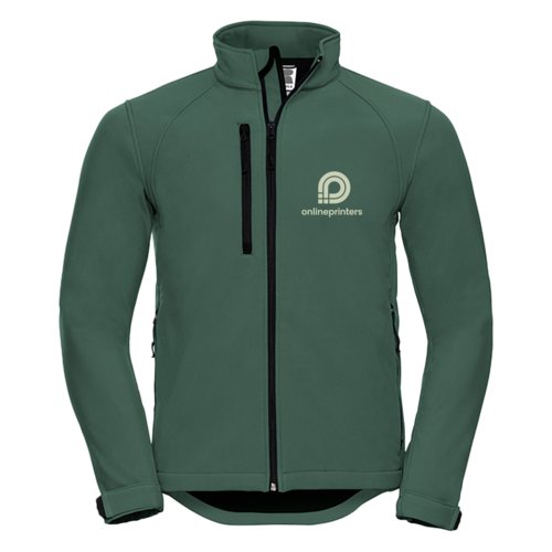 Veste softshell verte pour homme avec fermeture clair intgrale.