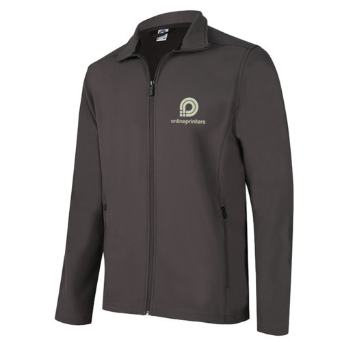 Veste softshell grise avec fermeture clair intgrale et deux couches pour homme.