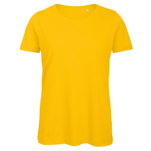 T-shirt en coton bio jaune doré pour femme.