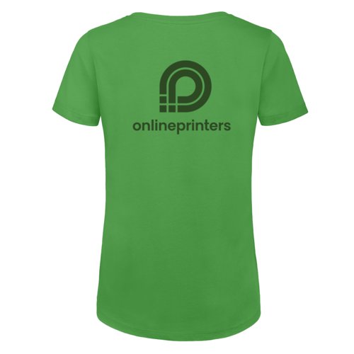 T-shirt vert pour femme en coton biologique à manches courtes.