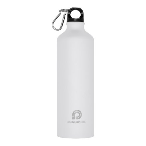 Bouteille de boisson blanche en métal avec mousqueton.