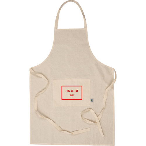 Tablier en coton de couleur naturelle avec poche avant et longues lanières.
