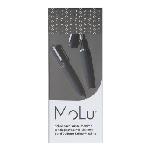 Ensemble d'écriture bleu foncé avec stylo à bille et stylo roller.
