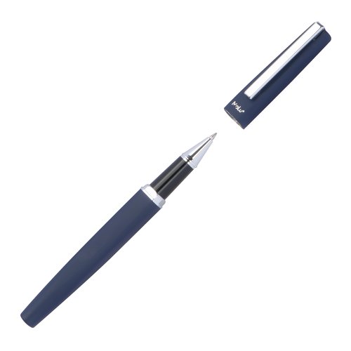 Set d'écriture bleu foncé avec stylo à bille et étui.