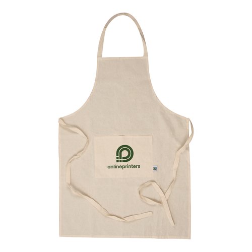 Tablier en coton de couleur naturelle avec poche avant et longues lanières.