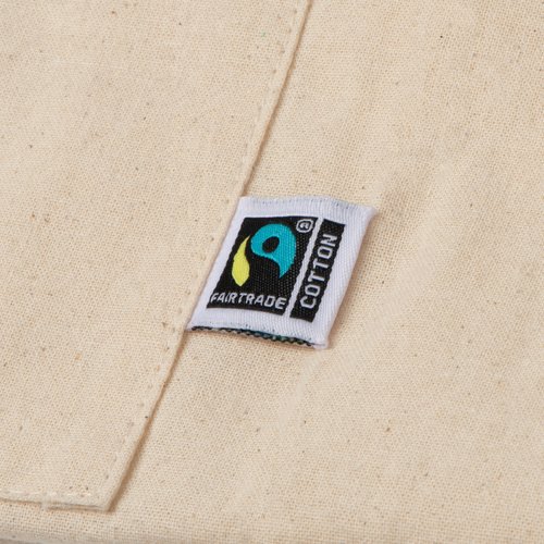 Tablier beige en coton Fairtrade avec tour de cou réglable.