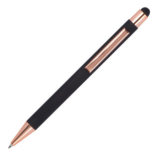 Stylo à bille noir avec stylet tactile et clip.