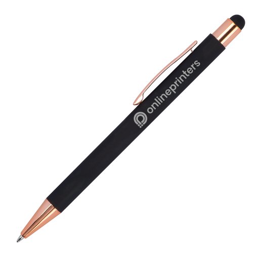Stylo à bille noir avec stylet tactile et clip.