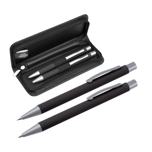 Set d'écriture noir avec stylo à bille et étui.