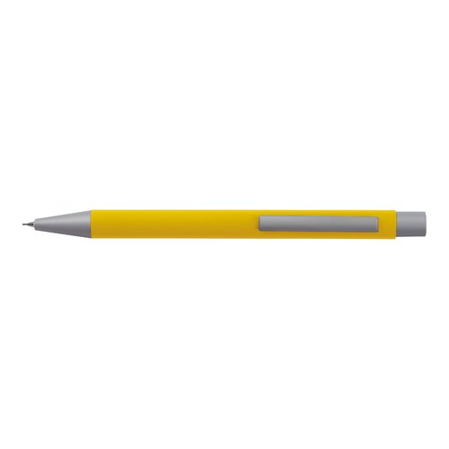 Ensemble d'écriture jaune avec un stylo et un étui.