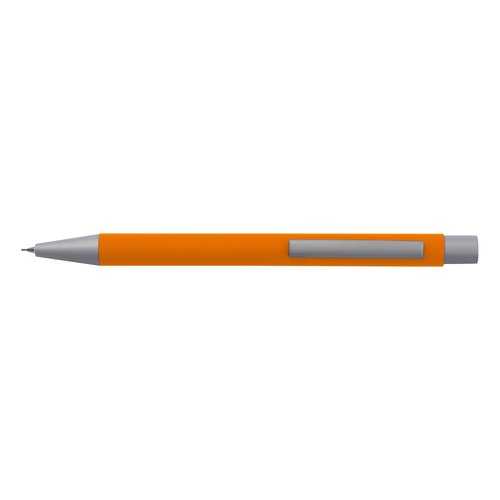 Set d'écriture orange avec stylo et accessoires.
