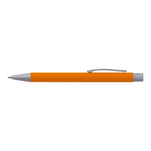 Ensemble d'écriture orange avec stylo à bille et étui.