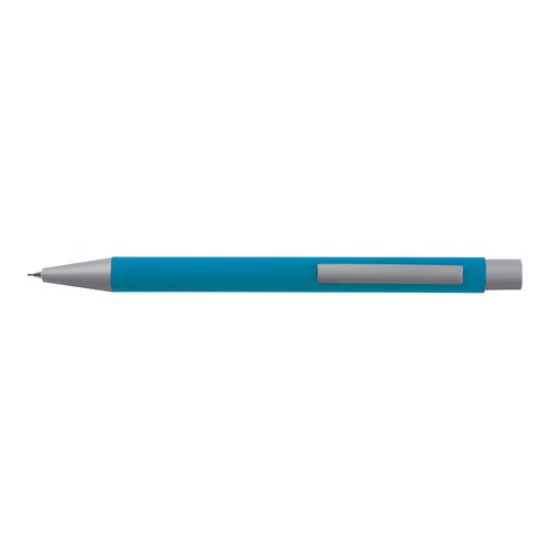 Ensemble d'écriture bleu clair avec stylo à bille et étui.