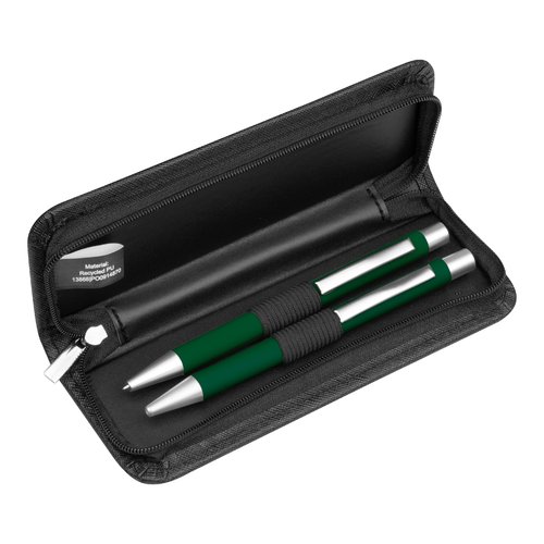 Ensemble d'écriture vert foncé en cuir PU avec fermeture éclair.