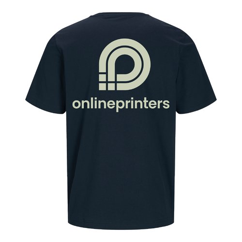T-shirt bleu marine en coton biologique pour hommes et femmes.