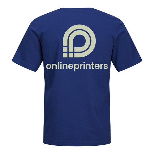 T-shirt bleu fonc en coton biologique, manches courtes et coupe droite.