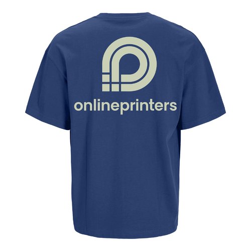 T-shirt unisexe bleu fonc en coton biologique, coupe oversize.