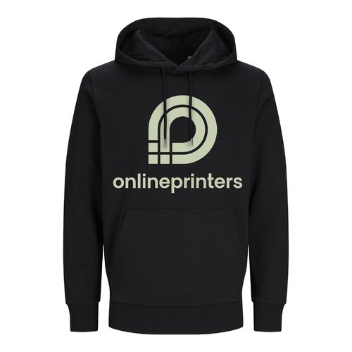 Sweat  capuche noir en mlange de coton, coupe unisexe, avec capuche et poche kangourou.