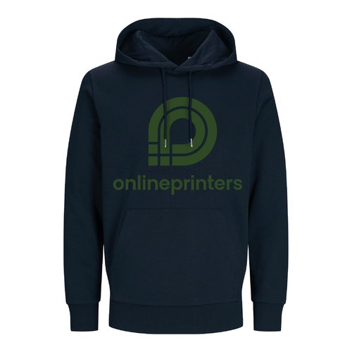 Sweat  capuche unisexe bleu marine en mlange de coton avec cordon de serrage et poche kangourou.