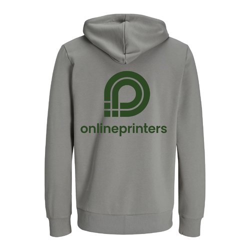 Sweat  capuche gris en coton biologique et recycl, coupe unisexe et capuche.