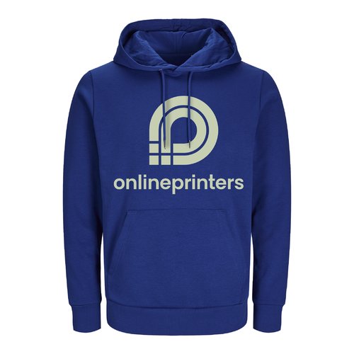 Sweat  capuche bleu fonc en coton, coupe unisexe, avec capuche et cordon de serrage.