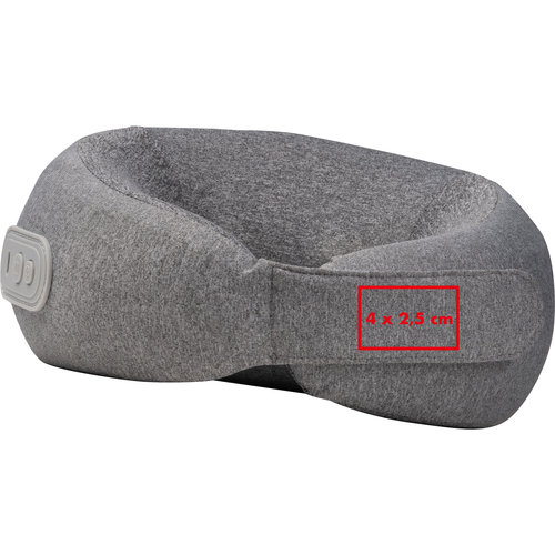 Oreiller cervical en tissu gris avec fermeture rglable.