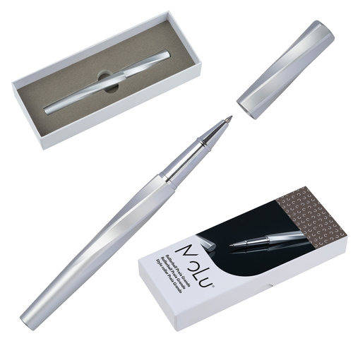 Stylo roller de couleur laiton avec capuchon amovible.
