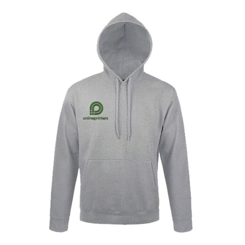 Sweat � capuche chin� gris en m�lange de coton avec capuche et poche kangourou.