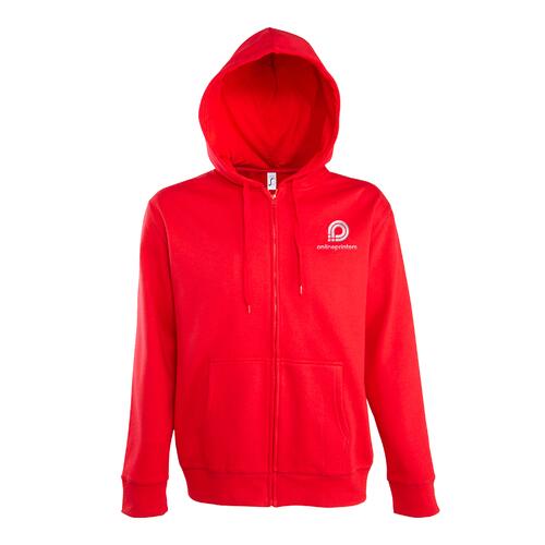 Sweat � capuche rouge en m�lange de coton avec fermeture �clair int�grale.