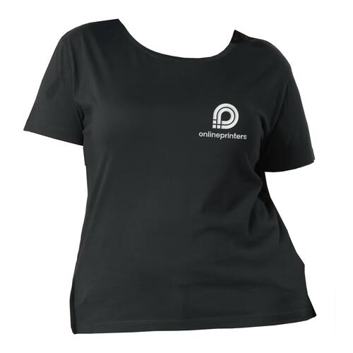 T-shirt noir pour femmes en coton bio avec manches courtes.