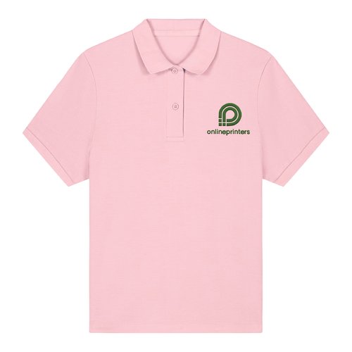 Polo rose en coton biologique pour femmes avec manches courtes.