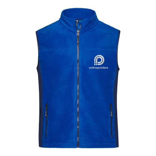 Gilet en polaire polyester bleu avec fermeture �clair int�grale et poches lat�rales.