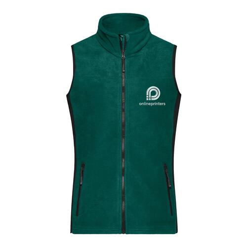 Veste en polaire polyester vert fonc� avec fermeture �clair int�grale et poches.