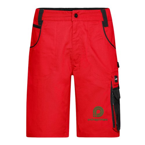 Short de travail rouge en polyester-coton avec poches.