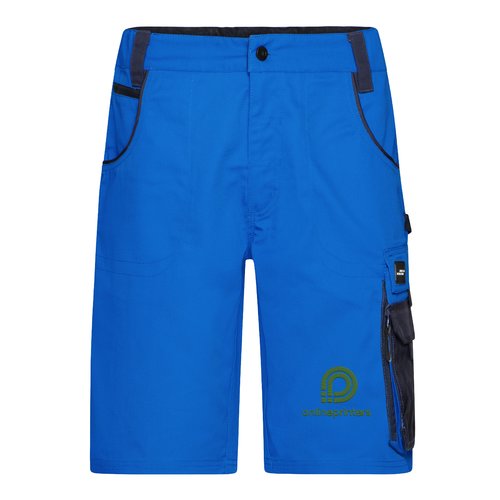 Short de travail bleu en m�lange polyester-coton avec plusieurs poches.