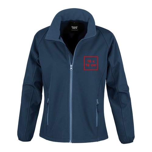 Veste softshell bleue pour homme avec fermeture éclair intégrale et poches latérales.
