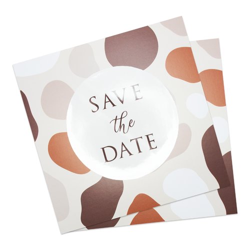 Carte de mariage carre en papier avec vernis UV partiel.