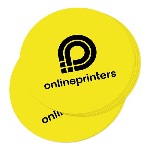 Autocollant en papier jaune de forme personnalise.